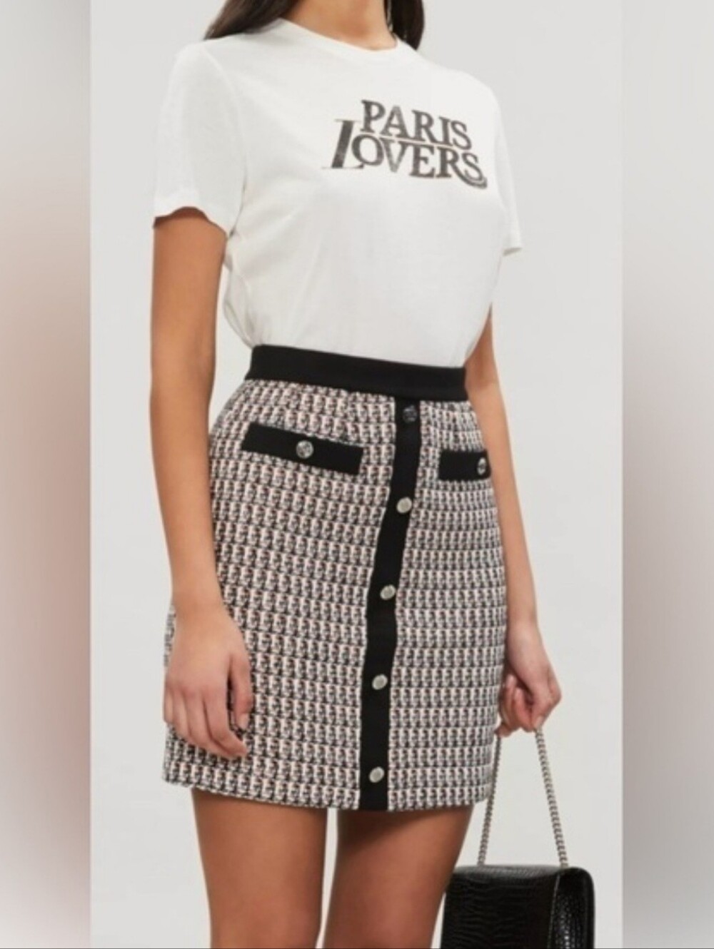 Maje Black/Orange/Cream Tweed Mini Skirt NWOT. Size 38